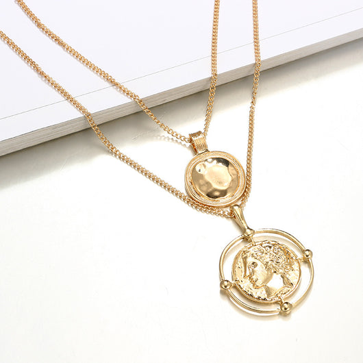Collar Disco Sello Cabeza Humana en Oro Vintage - Image 2