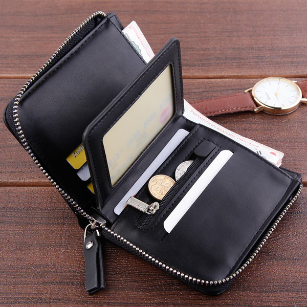 Billetera Corta para Hombre con Cierre Retro Estilo Vintage
