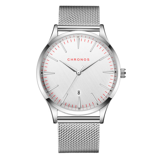 Reloj de Negocios Acero Inoxidable con Correa de Cuero y Calendario - Image 6