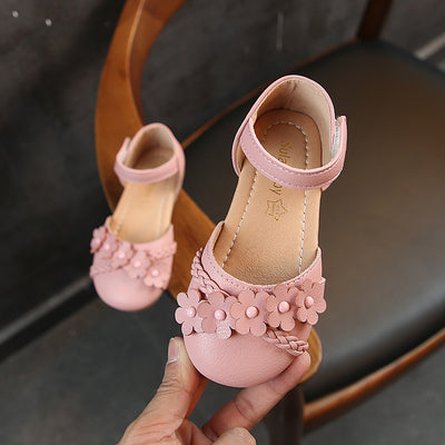 Sandalias Infantiles Tejidas con Flores - Zapatos Princesa Coreanos para Niñas