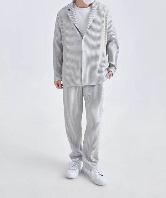 Blazer Plisado de Manga Larga para Hombre Sanzhai - Image 14