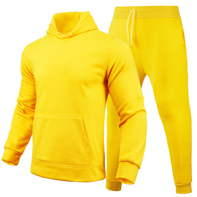Men's navy blue slim-fit solid color hoodie and matching sweatpants set with drawstring hood and ribbed cuffs. - Image 33