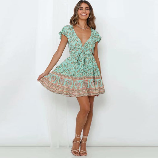 Vestido corto estampado con cintura anudada - Image 7