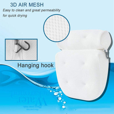 Almohada de Baño con 6 Ventosas y Malla 3D