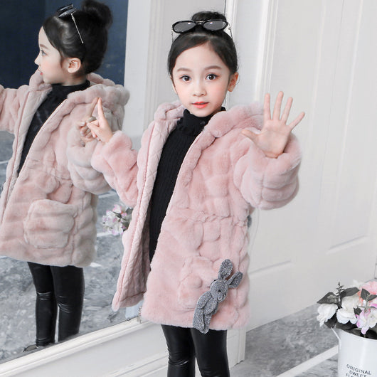 Abrigo Infantil Niña Invierno Estilo Coreano Piel Sintética Acolchado Cálido - Image 2