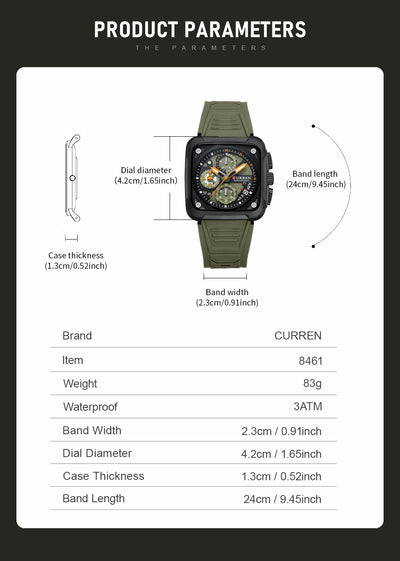 Reloj de Pulsera Cuadrado Multifunción con Seis Agujas para Hombre - Image 6