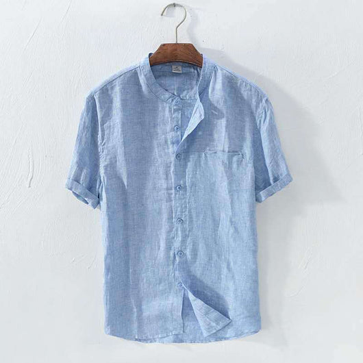 Camisa de Lino y Algodón Transpirable con Cuello de Pie para Hombre - Image 8