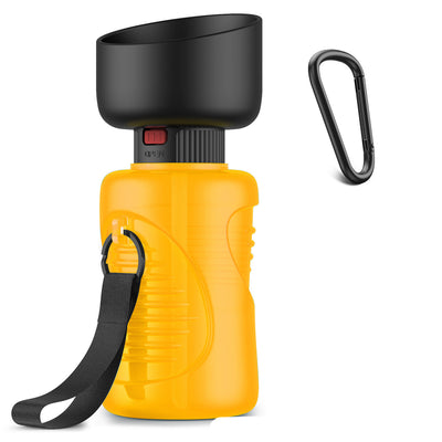 Pink and black foldable pet water bottle with integrated bowl, shown extended and collapsed, with a dog drinking. - Image 25
