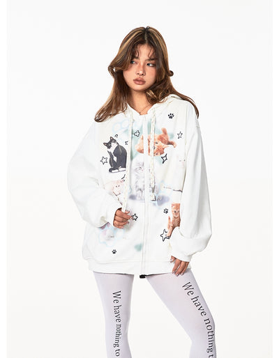 Sudadera con Capucha Retro Gato Adorable Estilo Americano - Image 19