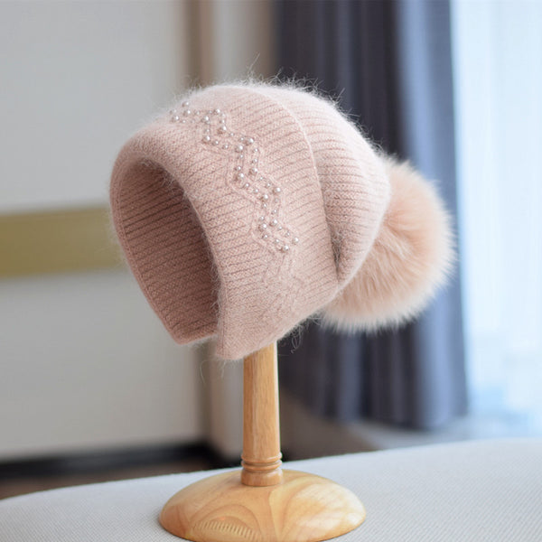 Gorro Tejido Infantil con Pompón de Pelaje de Zorro