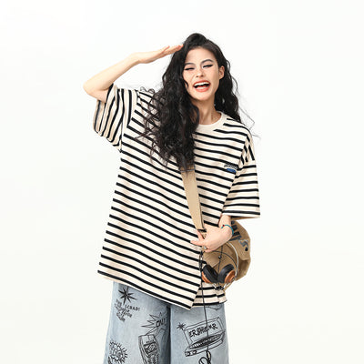Camiseta Retro a Rayas 300g Manga Corta