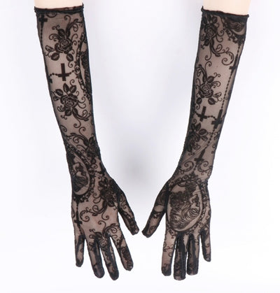 Guantes Largos de Encaje con Calavera para Disfraz de Halloween - Image 8