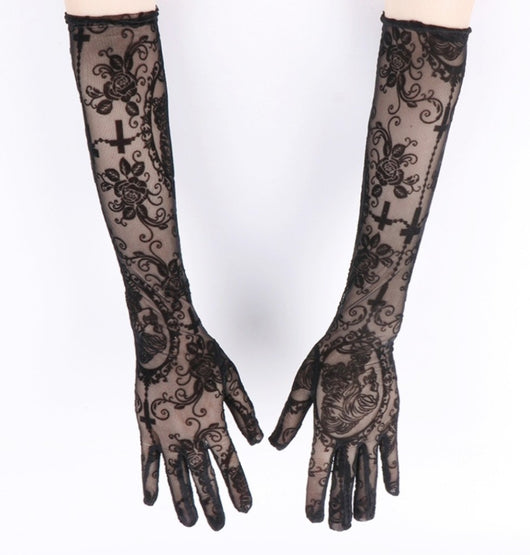 Guantes Largos de Encaje con Calavera para Disfraz de Halloween - Image 8
