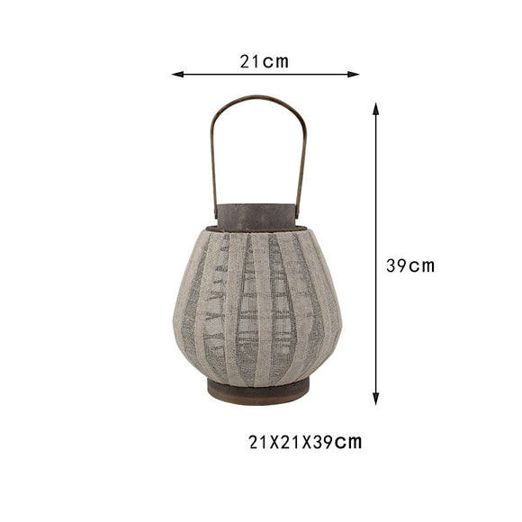 Farol Decorativo de Bambú Tejido con Lino y Portavelas