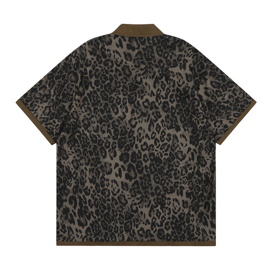 Camisa Suelta Estampado Leopardo Manga Corta Hombre Europeo Americano - Image 8