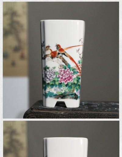 Maceta de Cerámica Orquídea Púrpura con Diseño Artesanal de Flores y Pájaros - Image 25
