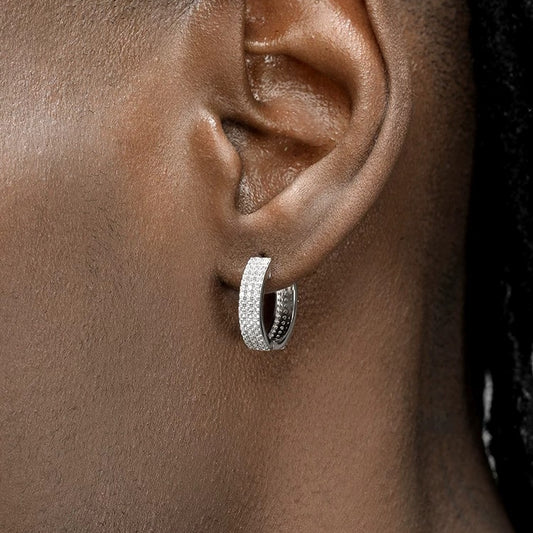Aretes de Plata S925 con Diamantes Completos para Hombre - Estilo Hip-hop