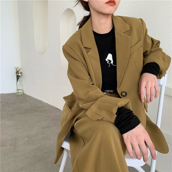 Conjunto Ejecutivo Mujer: Blazer Color Café + Pantalón Ancho Estilo Occidental