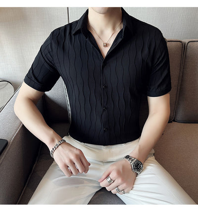 Camisa Manga Corta Slim Fit para Hombre con Patrón de Olas - Image 10