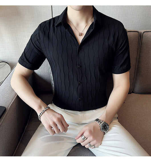 Camisa Manga Corta Slim Fit para Hombre con Patrón de Olas - Image 10