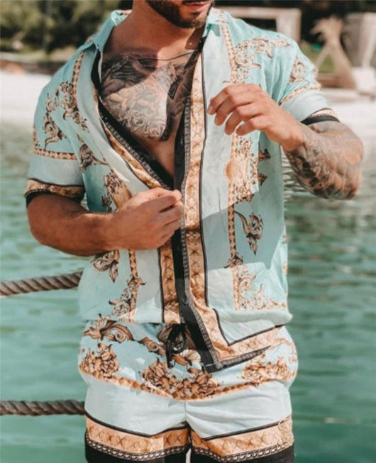 Conjunto de Camisa Suelta Estilo Casual Hawaiano para Hombre