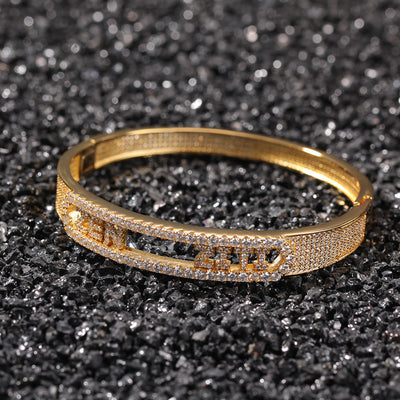 Pulsera de Letras con Incrustaciones de Cobre y Circón de 11MM - Image 14