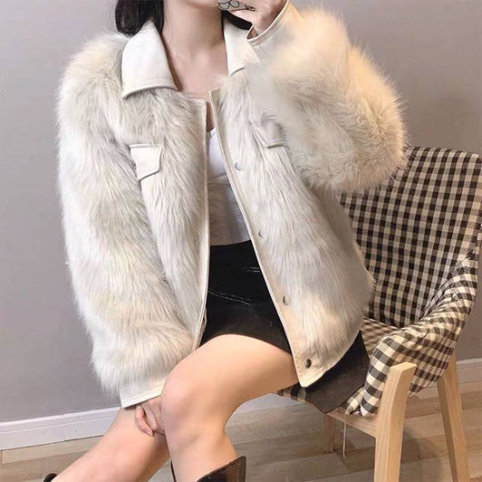 Chaqueta de Cuero para Moto Mujer Invierno con Cuello de Zorro Sintético - Image 4