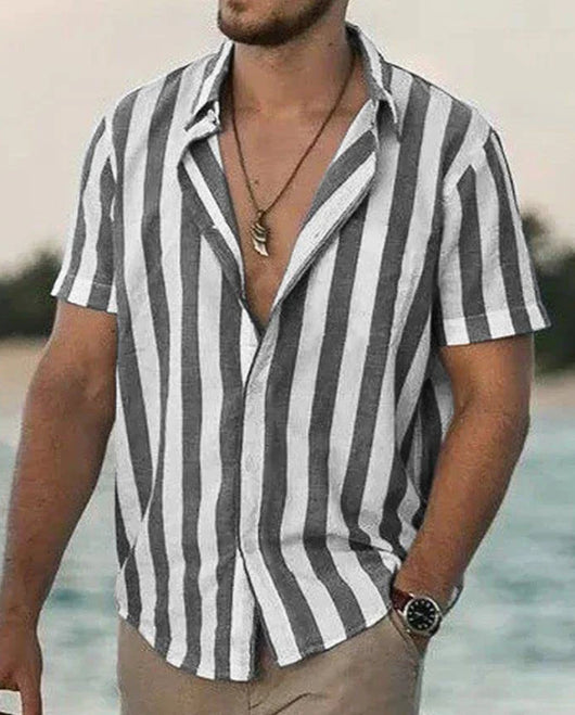Camisa de Playa Hombre Rayas Tejidas - Estilo Casual Europeo Verano - Image 15
