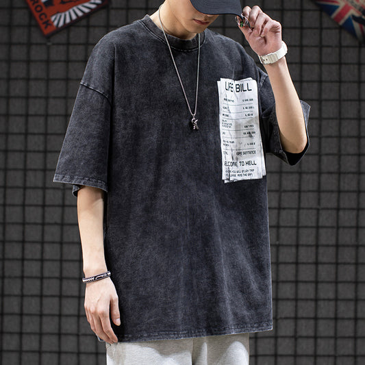Playera Hip Hop Vintage Desgastada Suelta Manga Corta