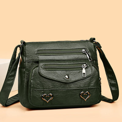 Bolsa Crossbody de Cuero Suave Multibolsillos Versátil