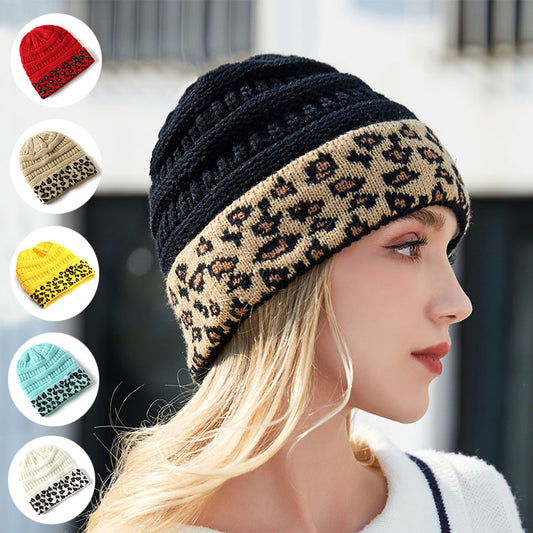 Gorro Tejido para Mujer Estampado Leopardo - Abrigo Cálido para Invierno