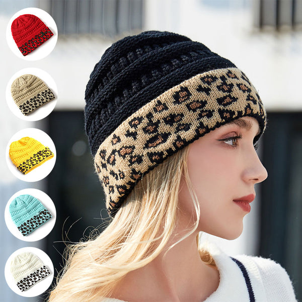 Gorro Tejido para Mujer Estampado Leopardo - Abrigo Cálido para Invierno