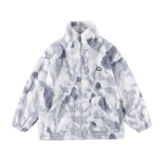 Abrigo de Lana de Cordero Tie-Dye Premium Grueso y Holgado
