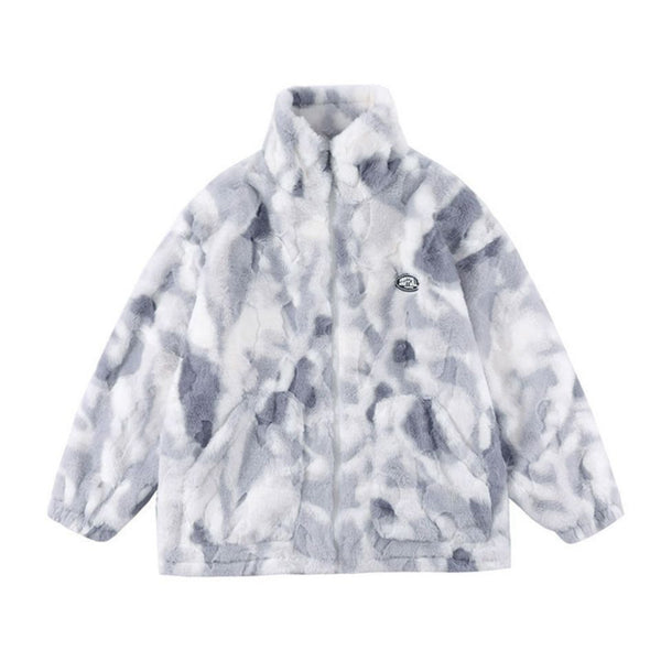 Abrigo de Lana de Cordero Tie-Dye Premium Grueso y Holgado