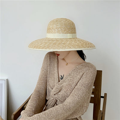 Sombrero de Paja con Ala Ancha Estilo Hepburn - Protección Solar para Playa y Paseos
