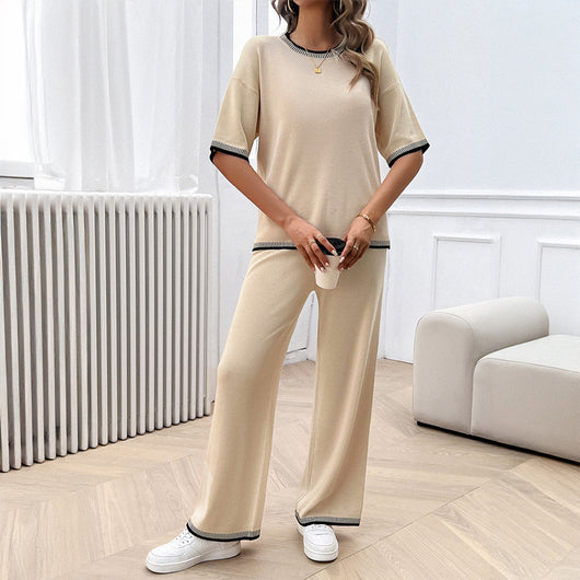 Conjunto de 2 Piezas: Blusa Suelta de Punto con Contraste + Pantalón - Image 4