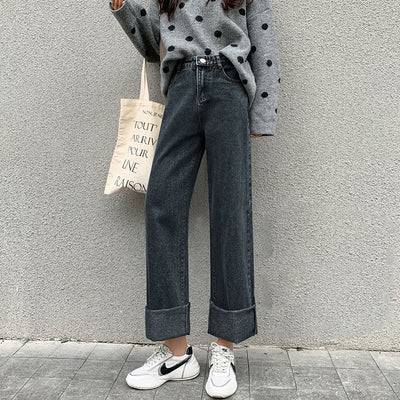 Jeans Rectos de Cintura Alta con Drapeado Suelto - Primavera Otoño - Image 20