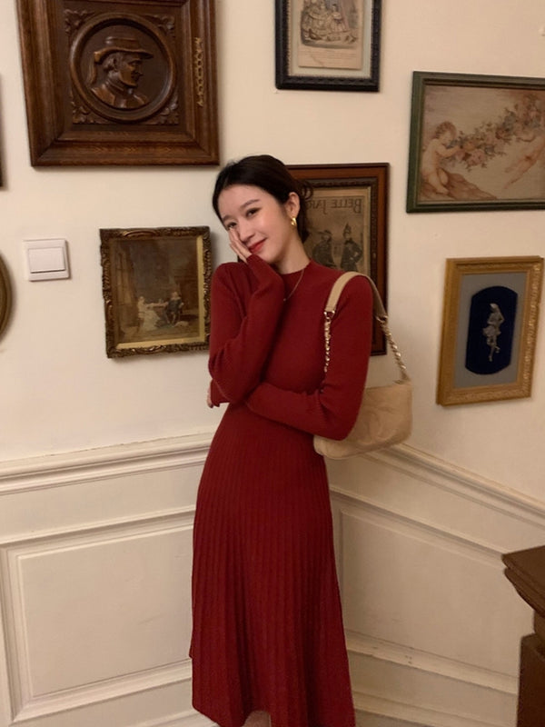 Vestido de Punto Retro Francés en Lana para Mujer