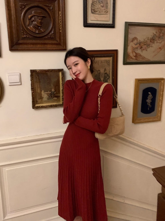 Vestido de Punto Retro Francés en Lana para Mujer
