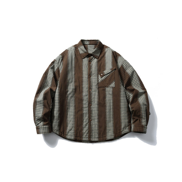 Camisa Acolchada de Algodón a Rayas con Detalles Desgastados
