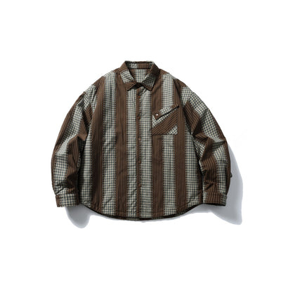Camisa Acolchada de Algodón a Rayas con Detalles Desgastados