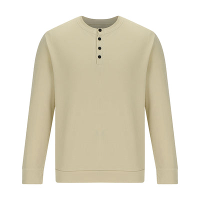 Camiseta Henley Suelta de Algodón Texturizado Manga Larga - Image 18