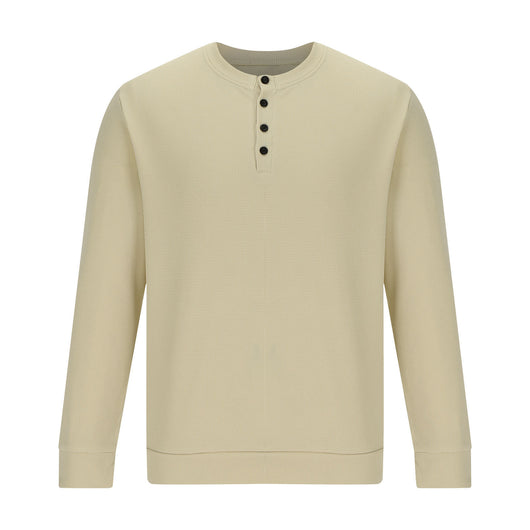 Camiseta Henley Suelta de Algodón Texturizado Manga Larga - Image 18
