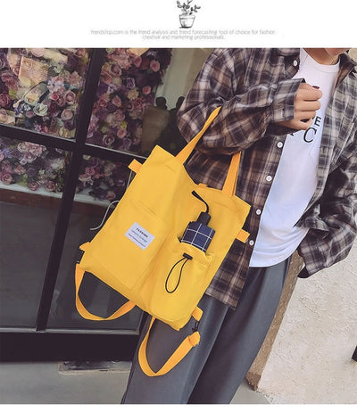 Mochila Estilo Harajuku con Bolsillos - Bolsa de Lona para Estudiantes y Mujeres - Image 25