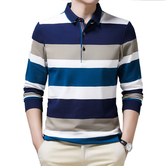 Camisa de Manga Larga con Cuello Italiano a Rayas - Image 4