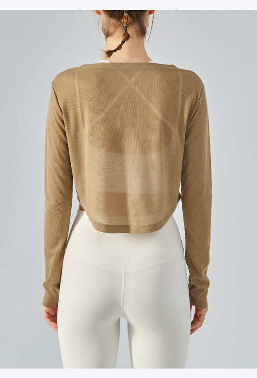 Blusa Yoga Suelta Cuello V Manga Larga con Efecto Drapeado - Image 29