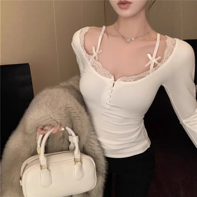 Blusa Térmica Estilo Deseo con Efecto Dos Piezas y Encaje - Image 4