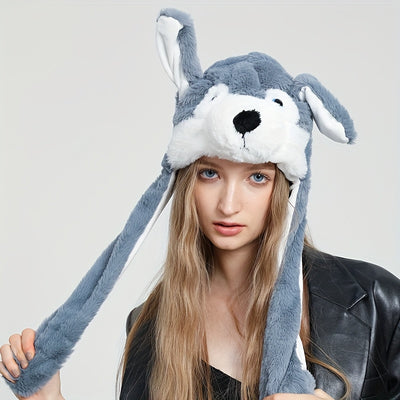 Gorro Peluche con Orejas Móviles - Panda, Perro, Rana y Cachorro para Disfraz y Fiesta - Image 9