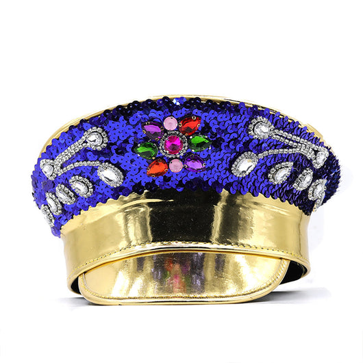 Gorra Azul Marino con Coronas de Diamantes y Cuero - Image 5