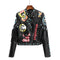 Chaqueta de Cuero con Estampado y Remaches Contraste para Mujer